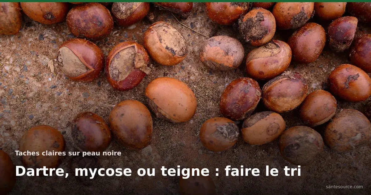 Noix de karité sur sol de latérite, soin traditionnel de la dartre et des taches claires sur peau noire