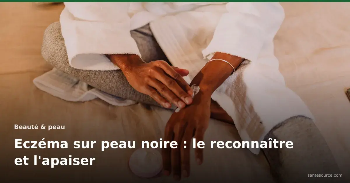 Mains à peau noire appliquant une crème émolliente sur l'avant-bras, geste clé contre l'eczéma sur peau noire