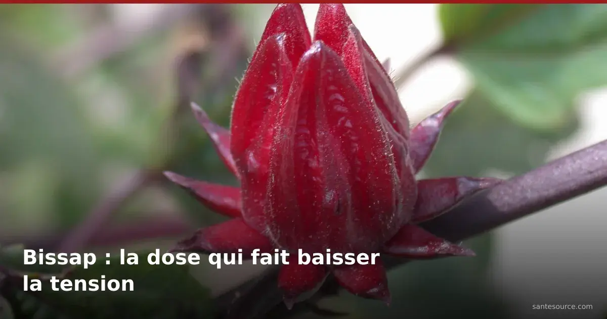 Calice rouge d'Hibiscus sabdariffa sur sa tige, la partie séchée puis infusée pour le bissap contre la tension artérielle
